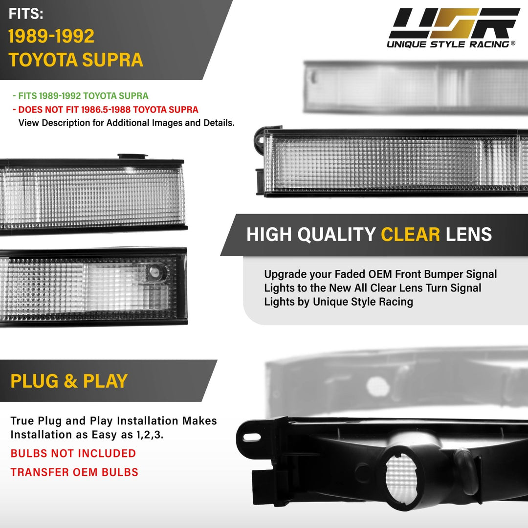 1989 1990 1991 1992 Toyota Supra OE Frosted Amber, Clear or Smoked Lens Bumper Lights

#lens-color_clear-lens