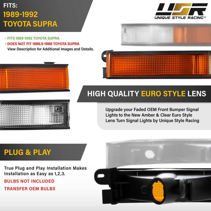 1989 1990 1991 1992 Toyota Supra OE Frosted Amber, Clear or Smoked Lens Bumper Lights

#lens-color_euro-style