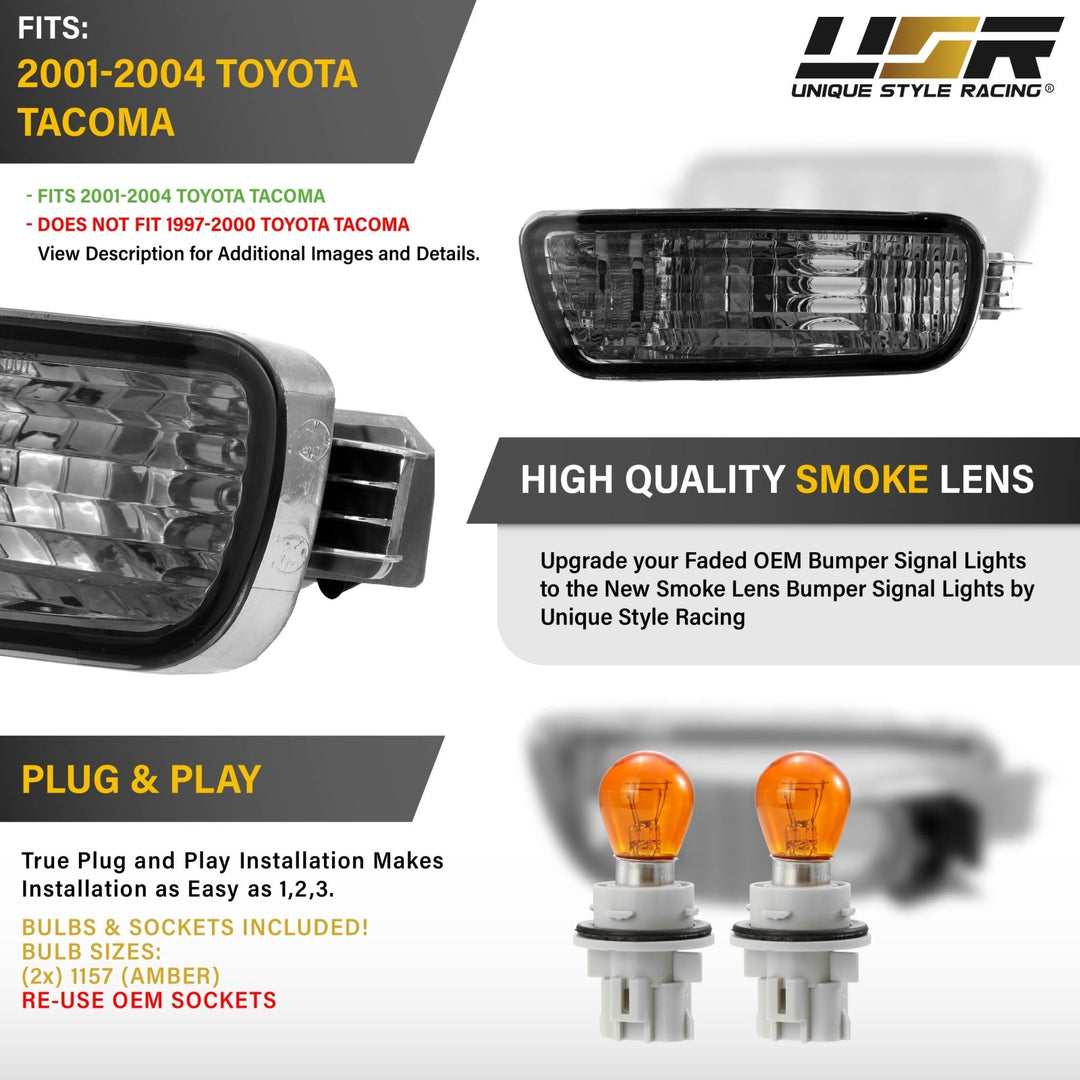 2001-2004 Toyota Tacoma 2WD / 4WD Smoke Lens Front Bumper Signal Lights