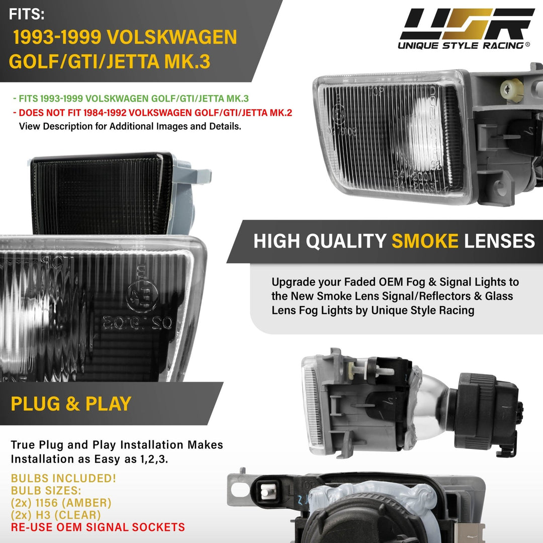 1993 - 1999 Volkswagen Jetta / Golf / GTI Mk.3 Smoke Lens Projector Fog Lights