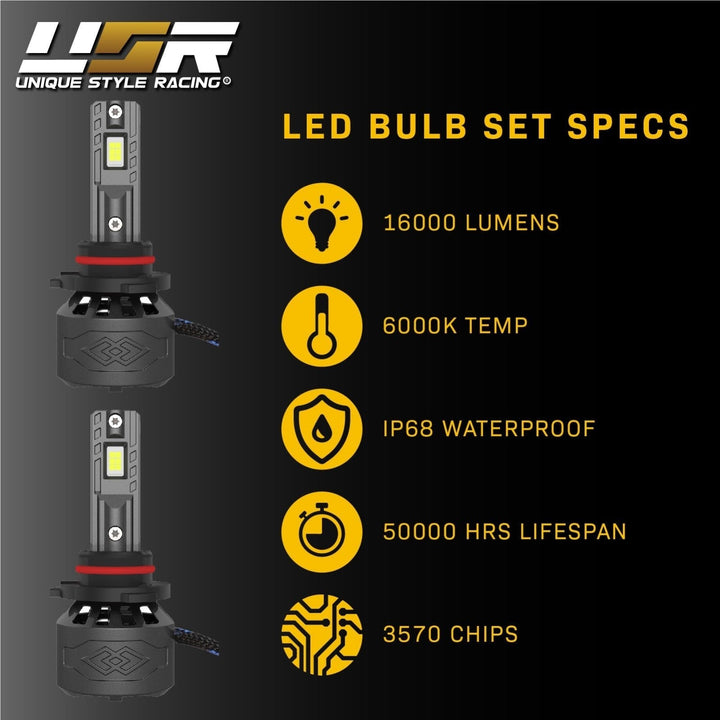 White LED 6000K Headlight 9006 Bulbs Set