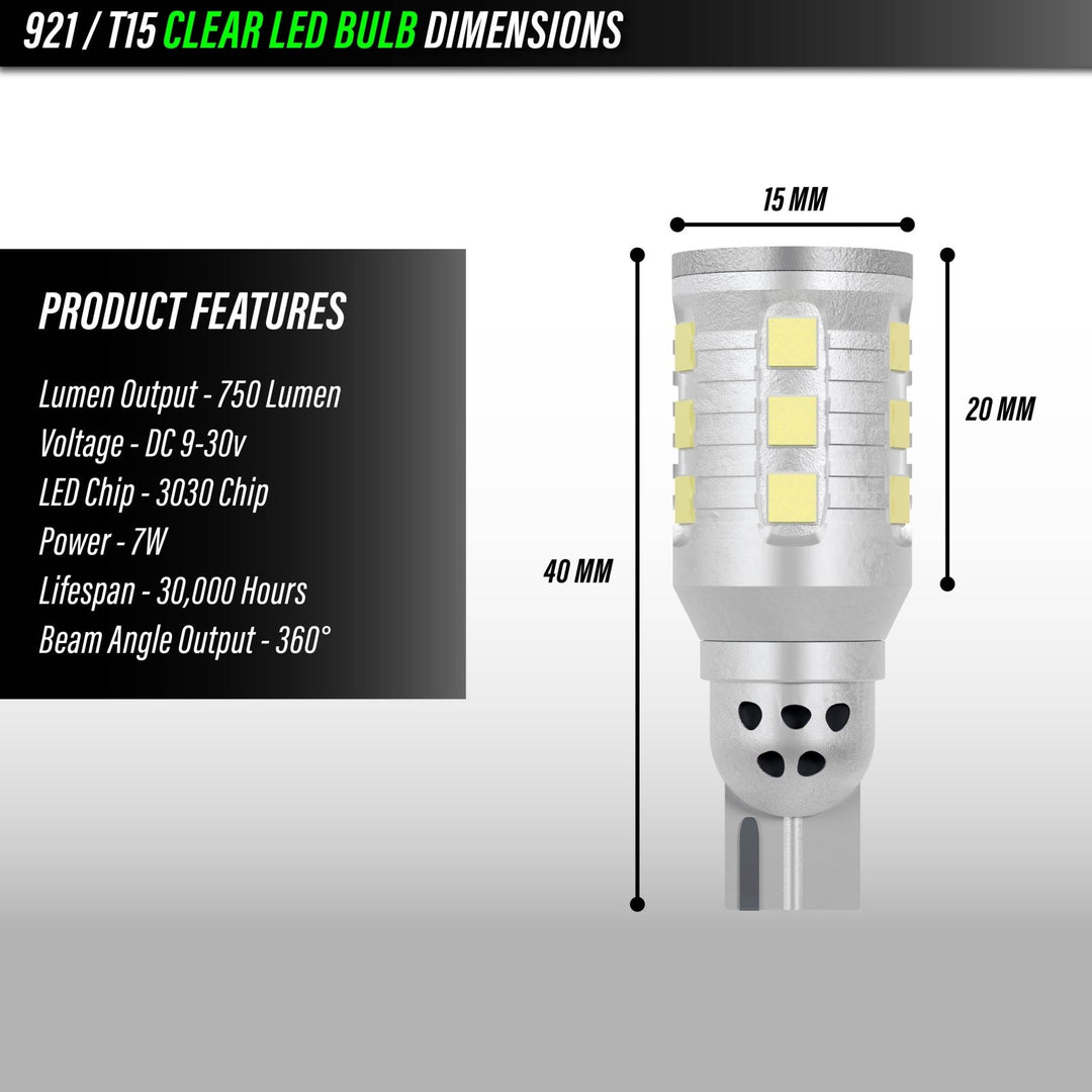 Ultra Bright Canbus LED Bulbs - 1156 Amber Turn Signal, 921 / T15 White Reverse Backup & 194 / T10 White License Plate Bulb Set