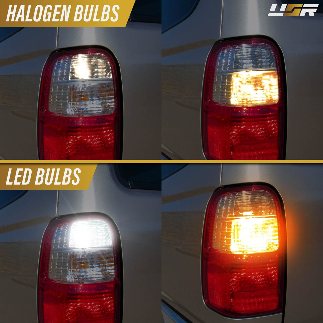 Ultra Bright Canbus LED Bulbs - 1156 Amber Turn Signal, 921 / T15 White Reverse Backup & 194 / T10 White License Plate Bulb Set