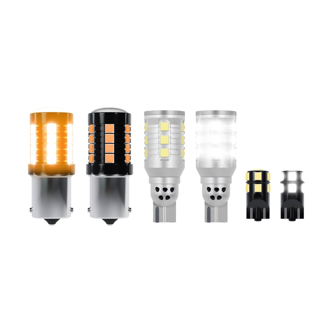 Ultra Bright Canbus LED Bulbs - 1156 Amber Turn Signal, 921 / T15 White Reverse Backup & 194 / T10 White License Plate Bulb Set