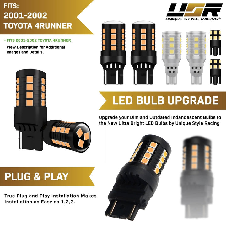 Ultra Bright Canbus LED Bulbs - 7440 / 7443 Amber Turn Signal, 921 / T15 White Reverse Backup & 194 / T10 White License Plate Bulb Set