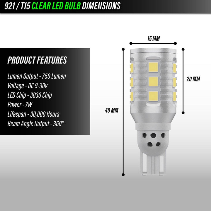 Ultra Bright Canbus LED Bulbs - 7440 / 7443 Amber Turn Signal, 921 / T15 White Reverse Backup & 194 / T10 White License Plate Bulb Set