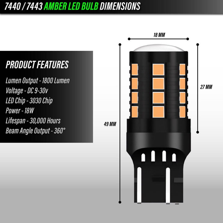 Ultra Bright Canbus LED Bulbs - 7440 / 7443 Amber Turn Signal, 921 / T15 White Reverse Backup & 194 / T10 White License Plate Bulb Set