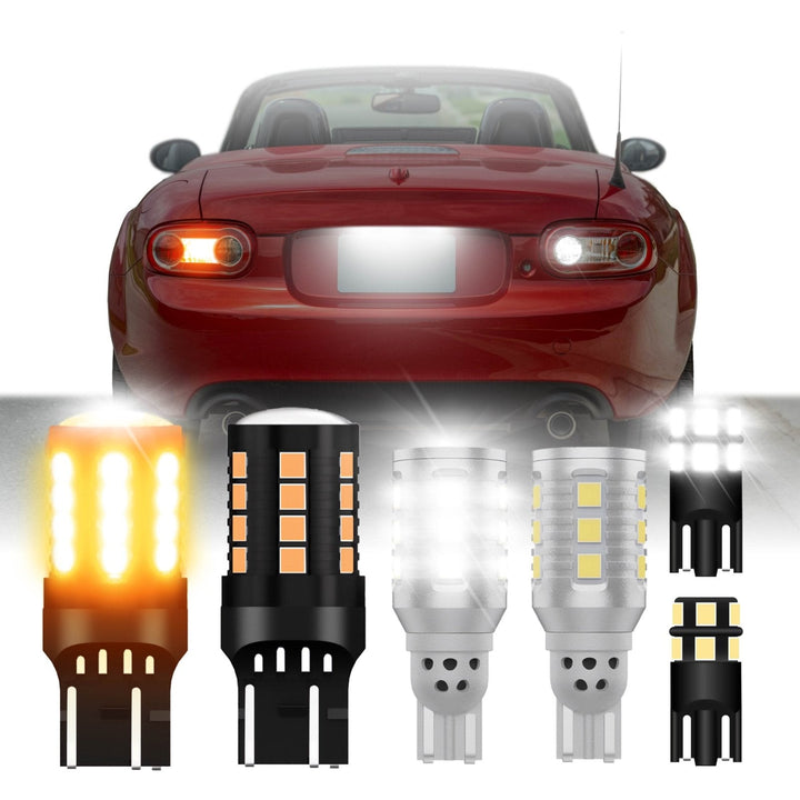 Ultra Bright Canbus LED Bulbs - 7440 / 7443 Amber Turn Signal, 921 / T15 White Reverse Backup & 194 / T10 White License Plate Bulb Set