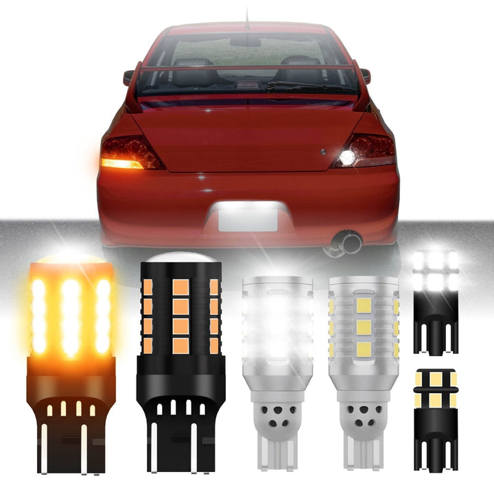 Ultra Bright Canbus LED Bulbs - 7440 / 7443 Amber Turn Signal, 921 / T15 White Reverse Backup & 194 / T10 White License Plate Bulb Set