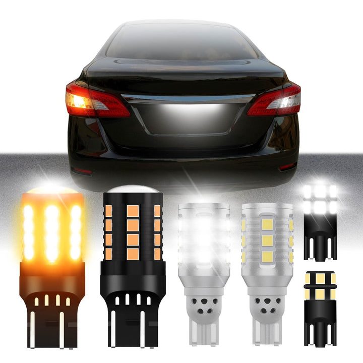 Ultra Bright Canbus LED Bulbs - 7440 / 7443 Amber Turn Signal, 921 / T15 White Reverse Backup & 194 / T10 White License Plate Bulb Set