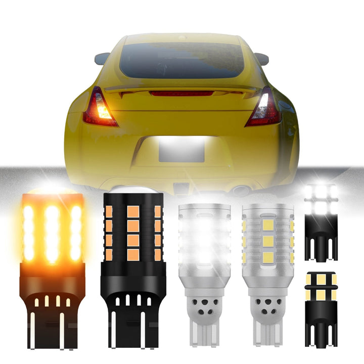 Ultra Bright Canbus LED Bulbs - 7440 / 7443 Amber Turn Signal, 921 / T15 White Reverse Backup & 194 / T10 White License Plate Bulb Set
