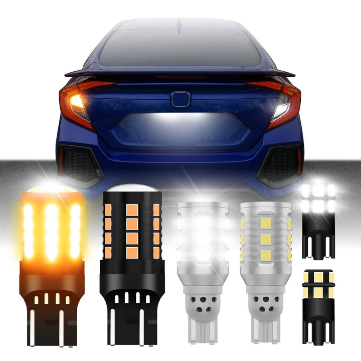 Ultra Bright Canbus LED Bulbs - 7440 / 7443 Amber Turn Signal, 921 / T15 White Reverse Backup & 194 / T10 White License Plate Bulb Set