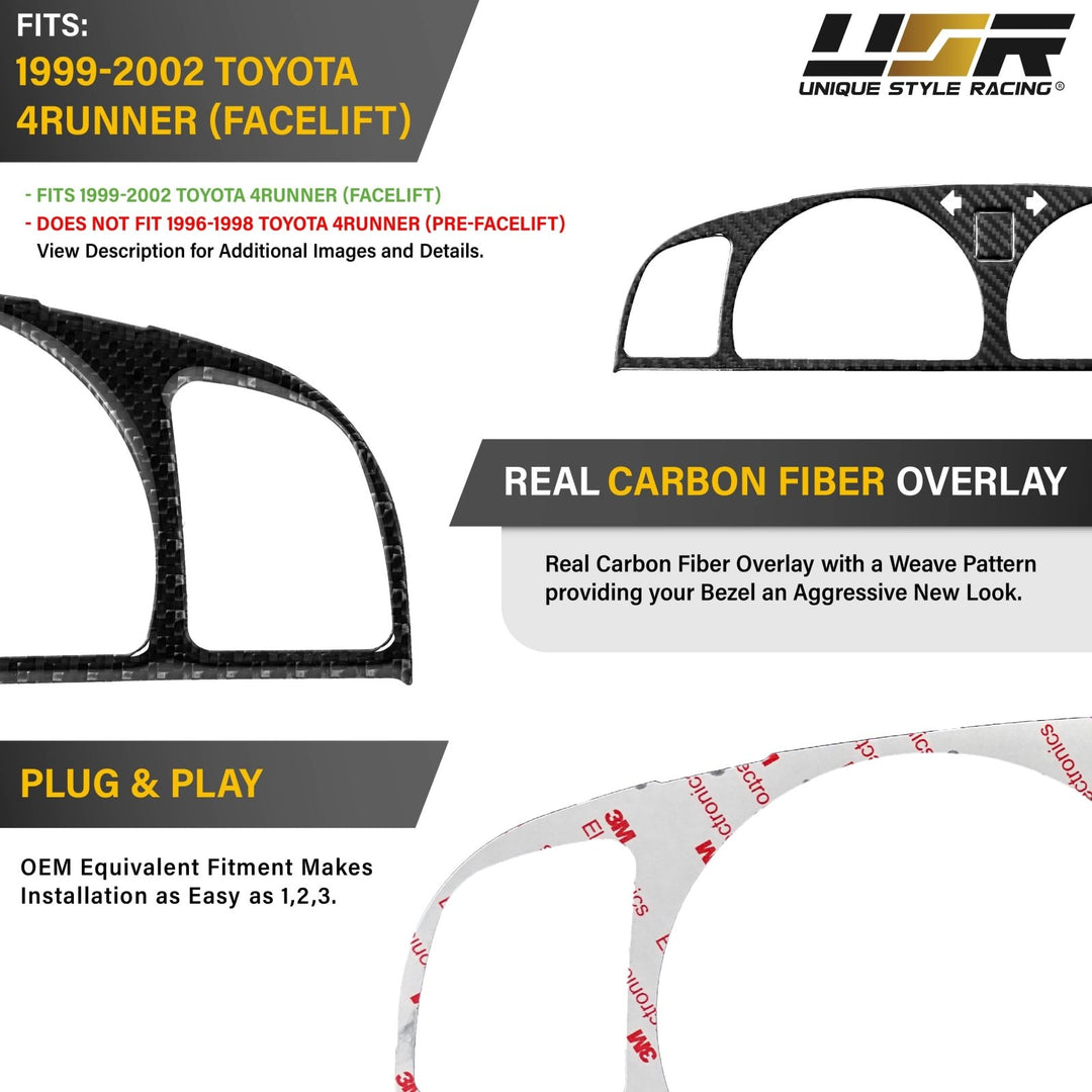 1999-2002 Toyota 4Runner Black Carbon Fiber Gauge Bezel For Instrument Cluster