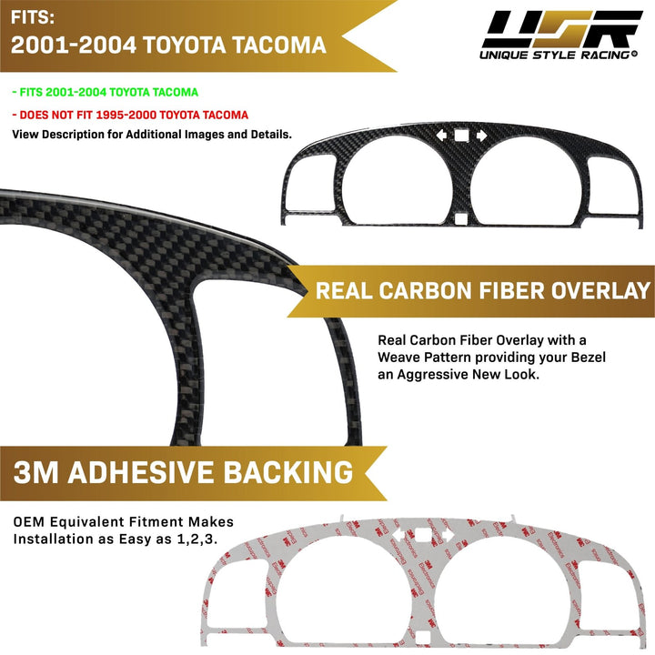 2001-2004 Toyota Tacoma Black Carbon Fiber Gauge Bezel For Instrument Cluster