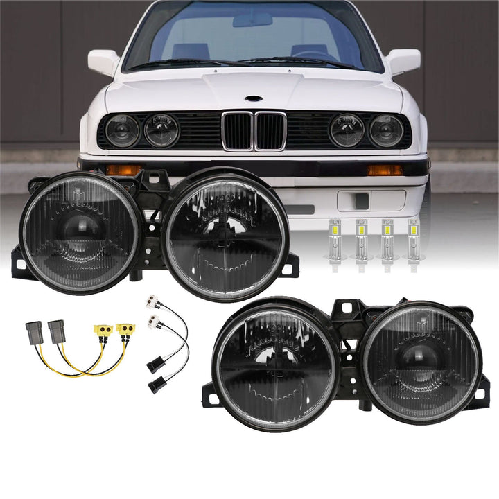 1984-1991 BMW E30 3 Series Euro Smiley Cross Hair Projector Glass Lens Headlights - Made by DEPO