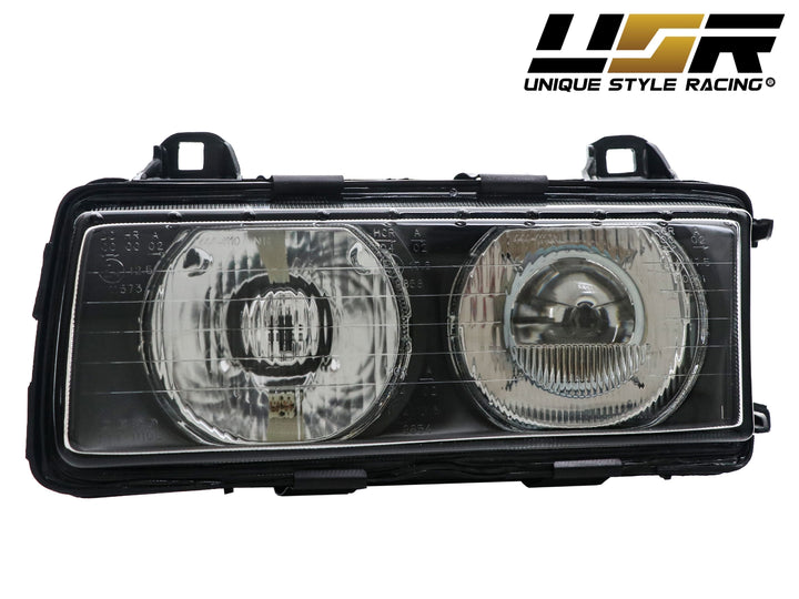1992-1999 BMW E36 3 Series Hella Euro Ellipsoid GLASS Lens Projector Headlight - Made by DEPO with Optional Daytime Visible UHP LED Angel Eye Halo Rings