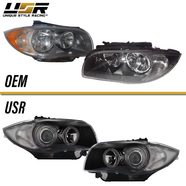 2008-2012 BMW E82 / E88 1 Series DEPO OE Style Euro Clear Corner V2 LED Angel Eye Halo Projector Headlights