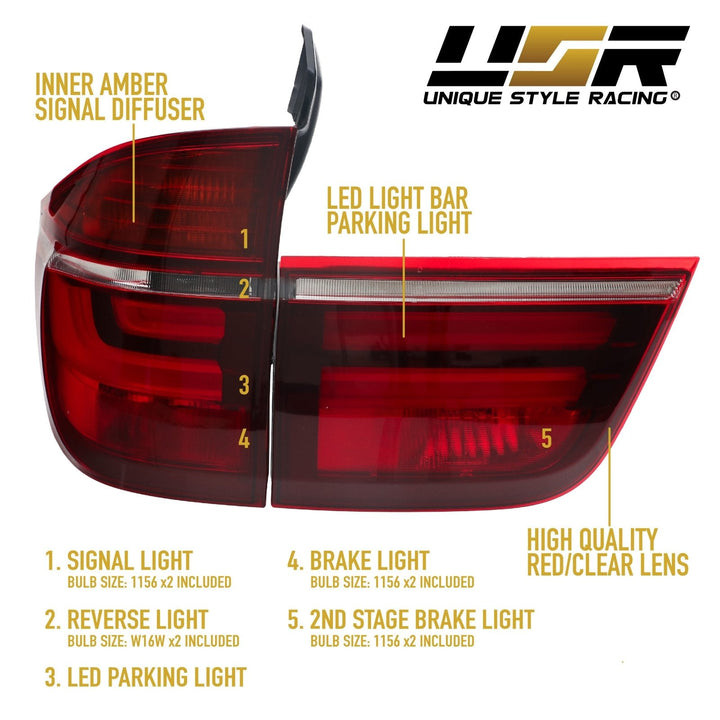 2007-2013 BMW E70 X5 OEM LCI Facelift Style Light Bar LED Smoke or Red/Clear Rear Tail Light Set Made by DEPO