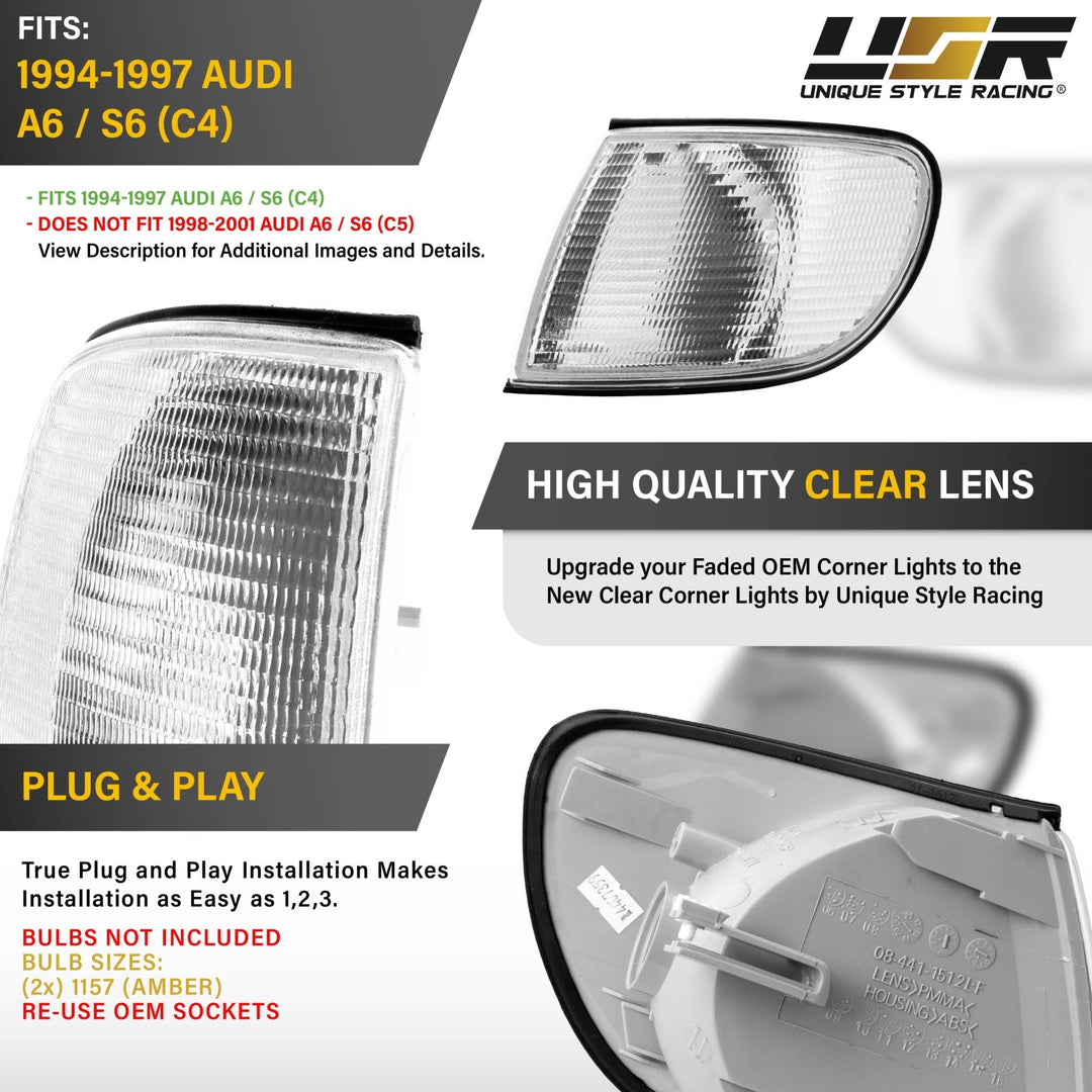 1995-1997 Audi A6 / S6 All Clear Lens Corner Signal Lights