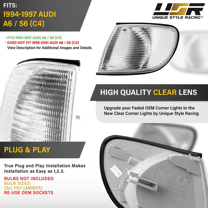 1995-1997 Audi A6 / S6 All Clear Lens Corner Signal Lights