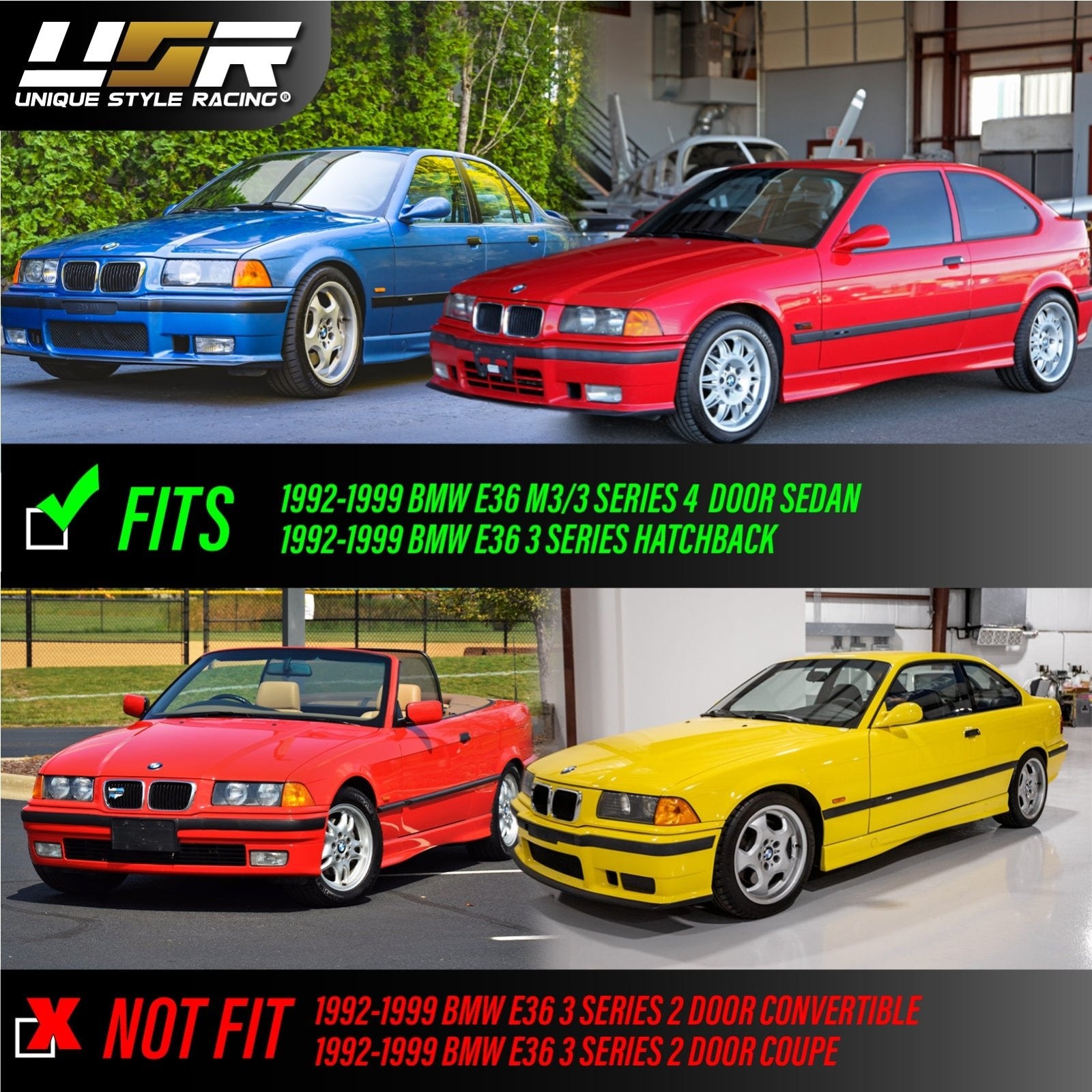 1992-1999 BMW E36 3 Series 3D / 4D Sedan Euro Clear or Smoke Lens