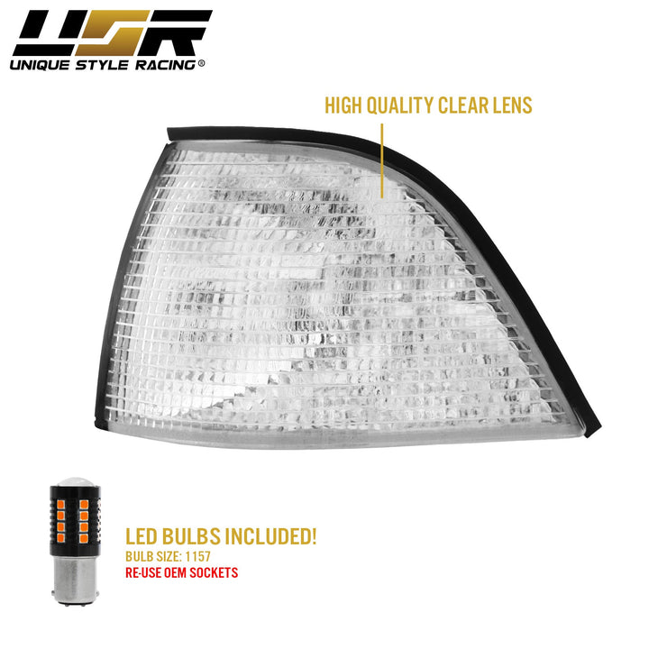 1992-1999 BMW E36 3 Series 3D / 4D Sedan Euro Clear or Smoke Lens Corner Lights

#lens-color_clear-lens-with-led-bulbs