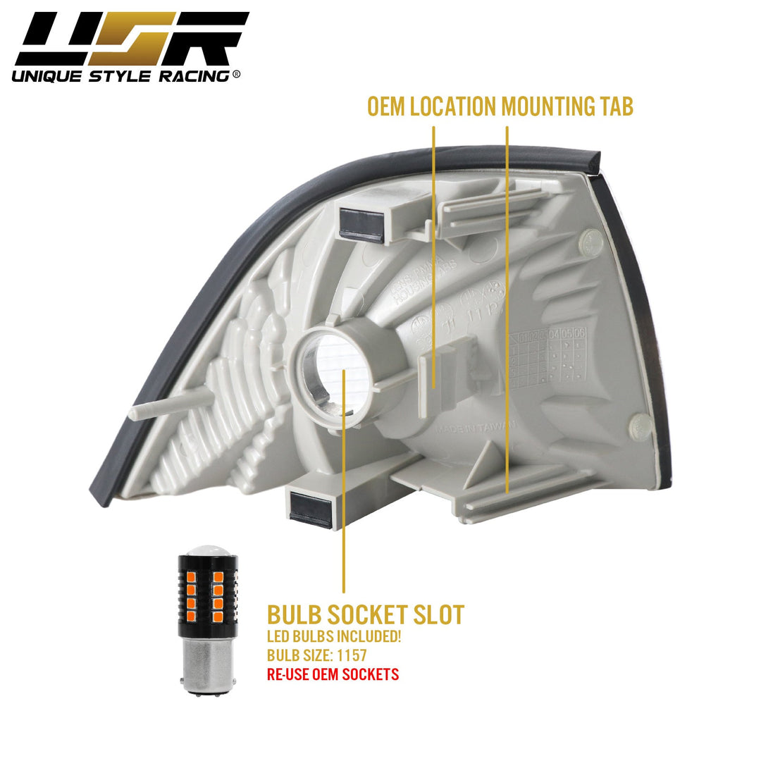 1992-1999 BMW E36 3 Series 3D / 4D Sedan Euro Clear or Smoke Lens Corner Lights

#lens-color_clear-lens-with-led-bulbs