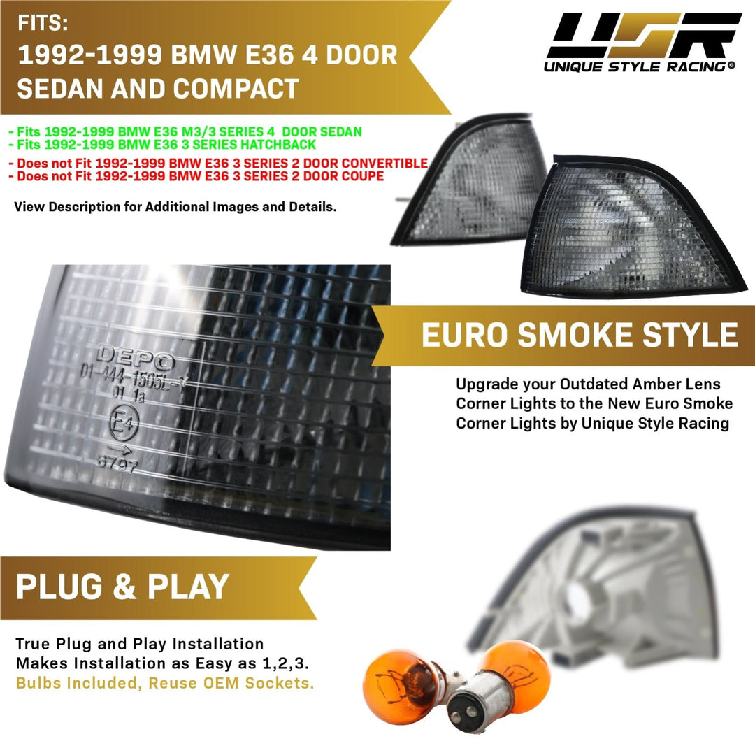 1992-1999 BMW E36 3 Series 3D / 4D Sedan Euro Clear or Smoke Lens Corner Lights

#lens-color_smoke-lens