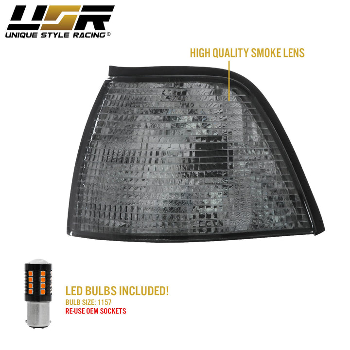 1992-1999 BMW E36 3 Series 3D / 4D Sedan Euro Clear or Smoke Lens Corner Lights

#lens-color_smoke-lens-with-led-bulbs