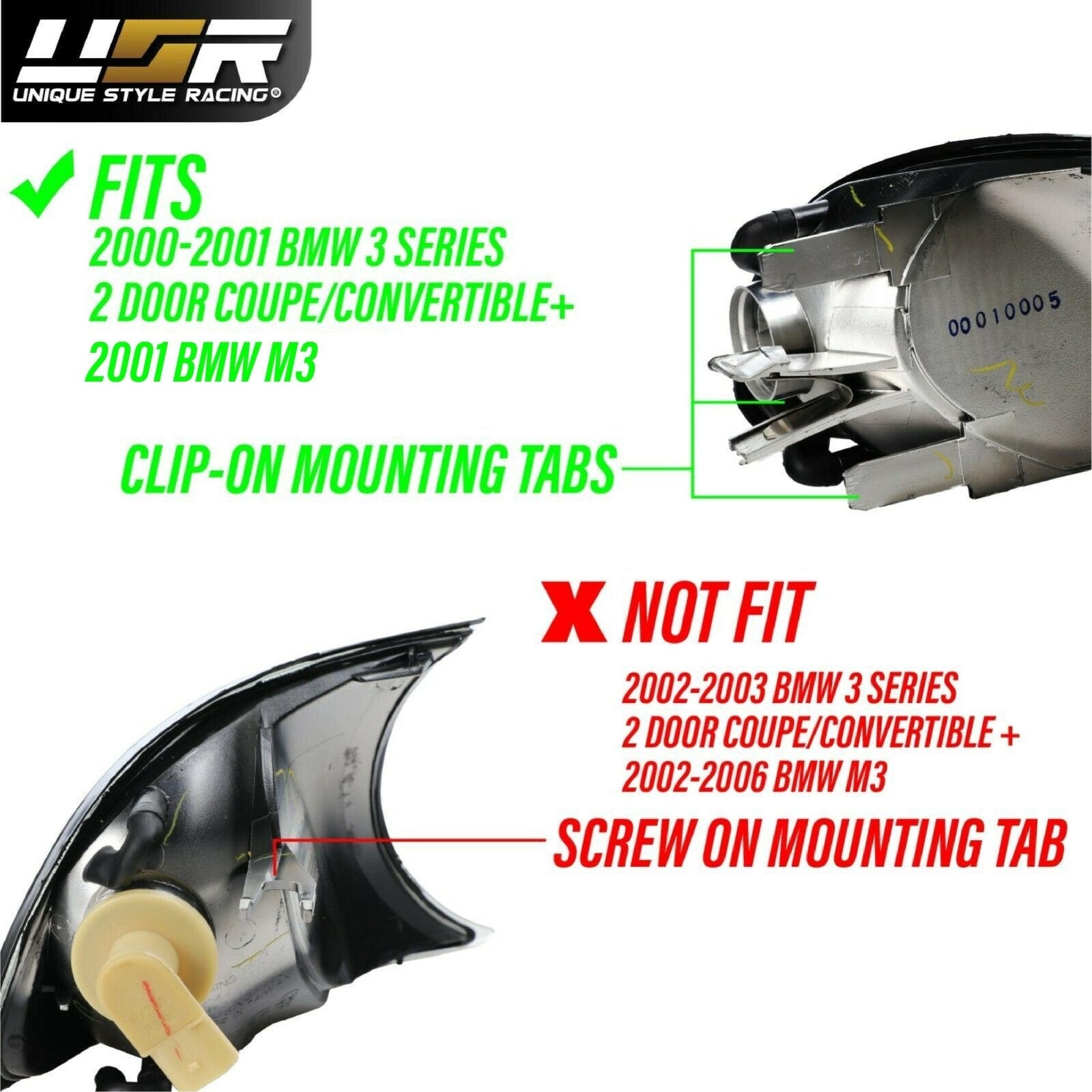 2000-2001 BMW 3 Series E46 2D / Cabrio LED ClipOn Clear or Smoke