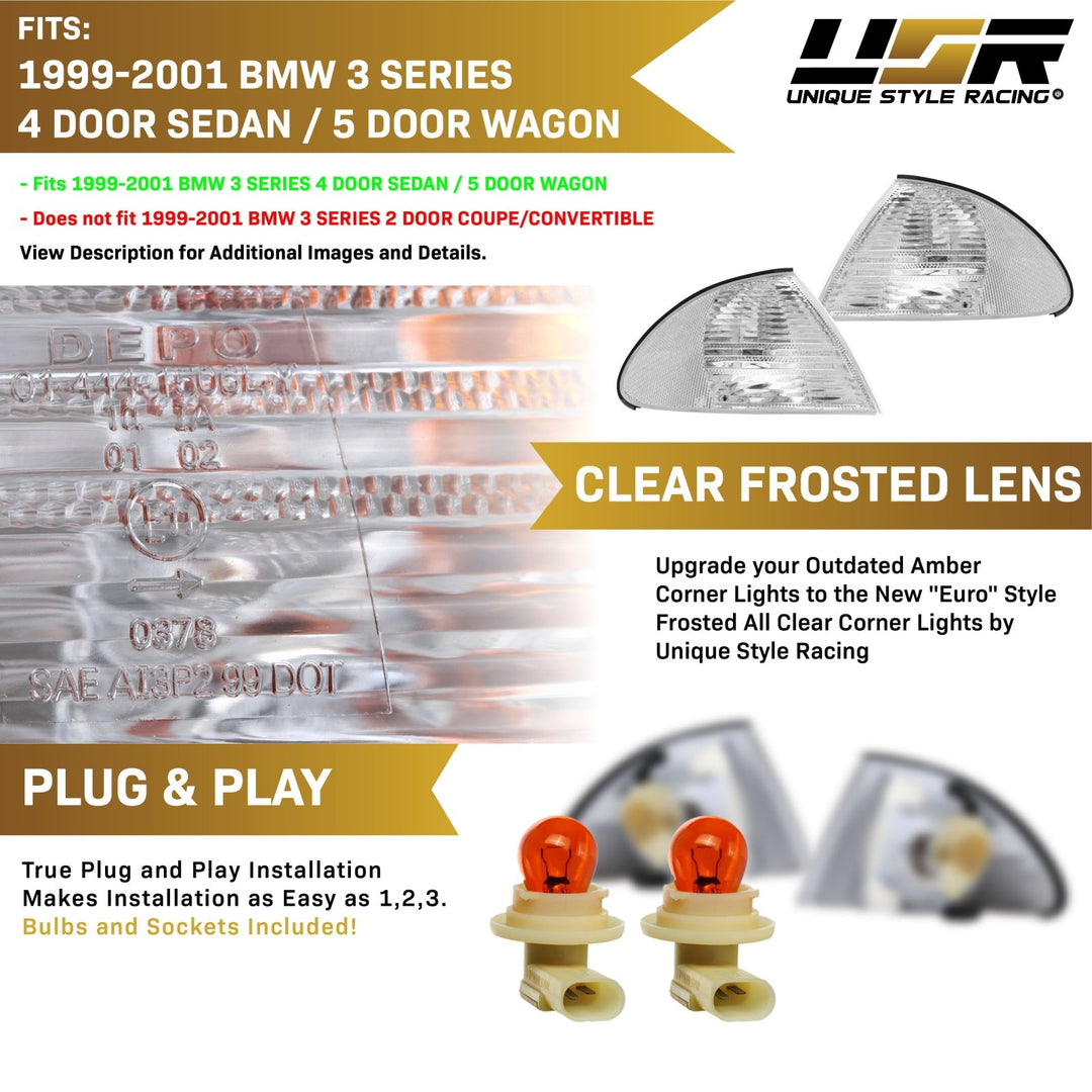 1992 - 2001 BMW 3 Series E46 E 46 4D Sedan & 5D Wagon Clear OR Smoke Lens Front Corner Signal Light

#lens-color_clear-lens