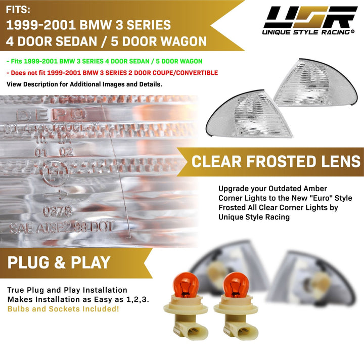 1992 - 2001 BMW 3 Series E46 E 46 4D Sedan & 5D Wagon Clear OR Smoke Lens Front Corner Signal Light

#lens-color_clear-lens