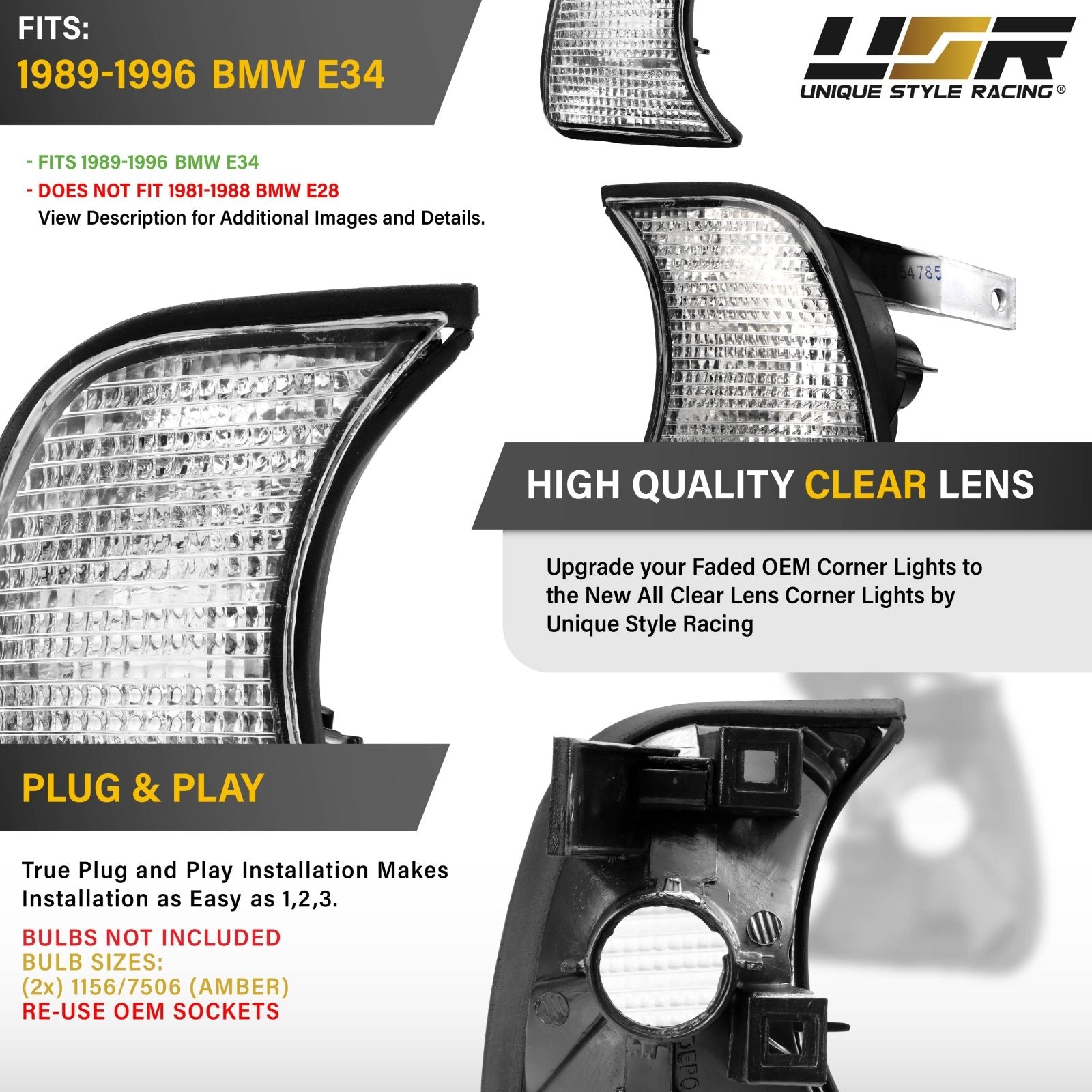 1989-1996 BMW E34 5 Series Clear Lens Corner Signal Light – Unique