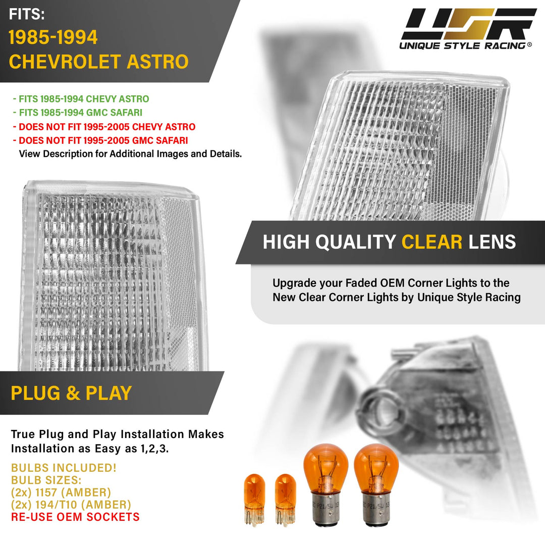 1985 - 1994 Chevrolet Astro & GMC Safari Van Euro Clear Lens Corner Signal Lights