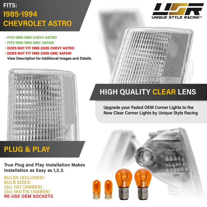1985 - 1994 Chevrolet Astro & GMC Safari Van Euro Clear Lens Corner Signal Lights