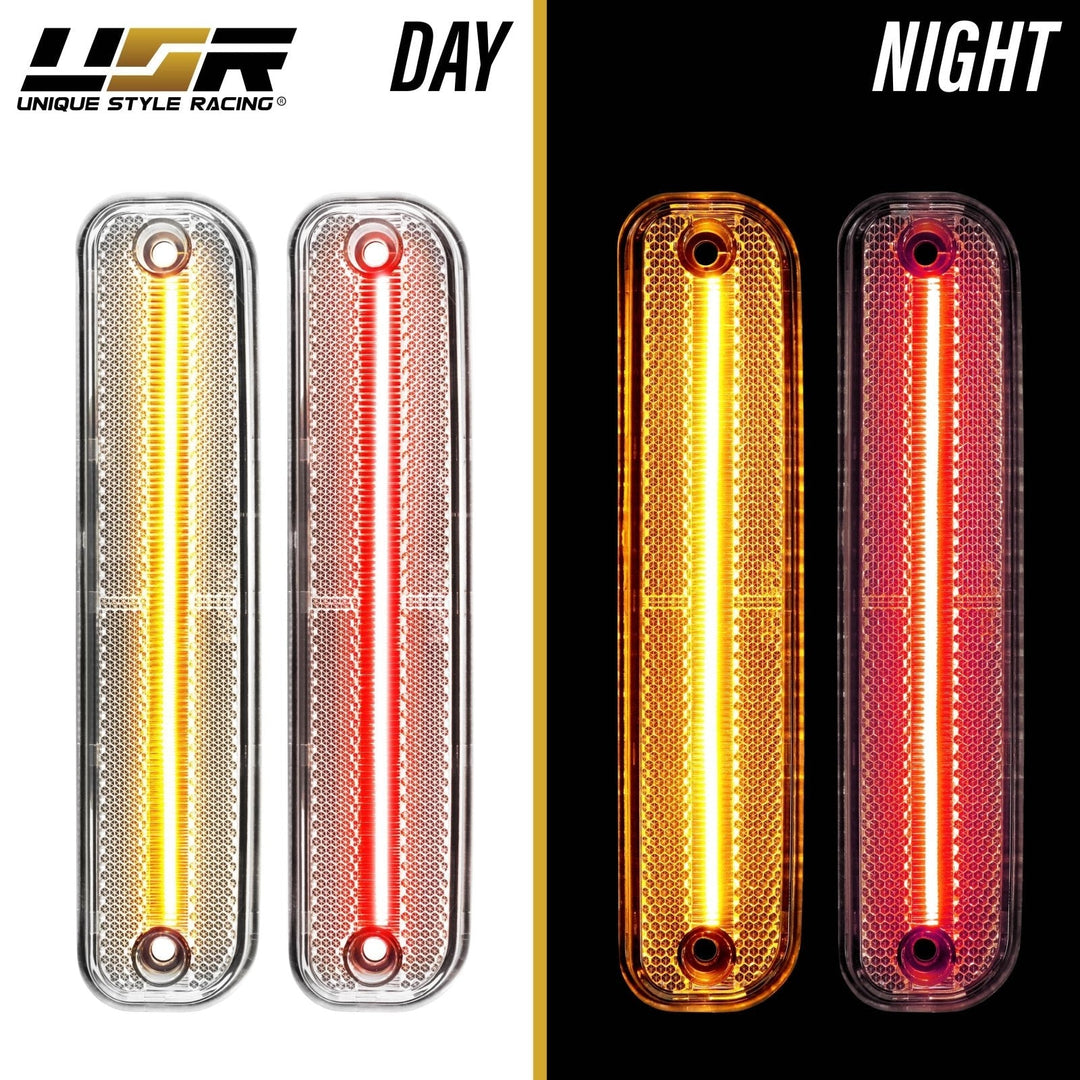 1975 - 1980 Chevrolet Chevy CK C/K Smoke or Clear Lens Front Amber + Rear Red LED 4 Piece Bumper Side Marker Light