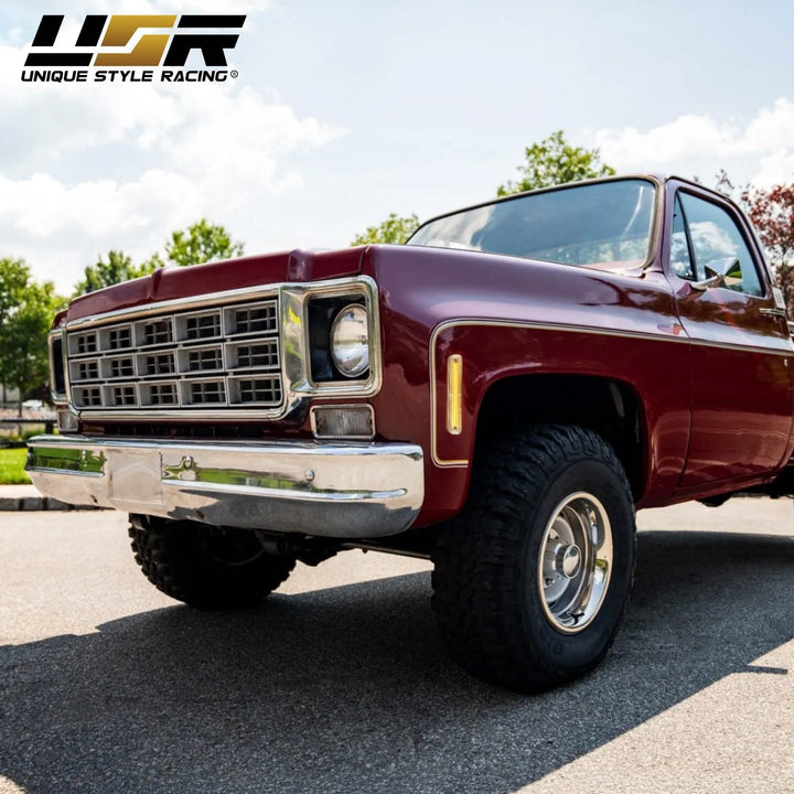 1975 - 1980 Chevrolet Chevy CK C/K Smoke or Clear Lens Front Amber + Rear Red LED 4 Piece Bumper Side Marker Light