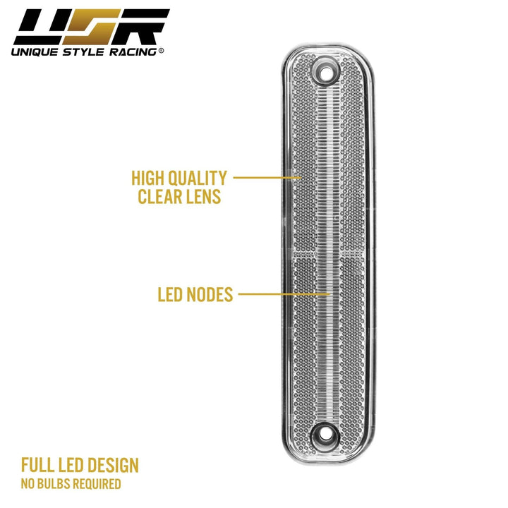 1975 - 1980 Chevrolet Chevy CK C/K Smoke or Clear Lens Front Amber + Rear Red LED 4 Piece Bumper Side Marker Light