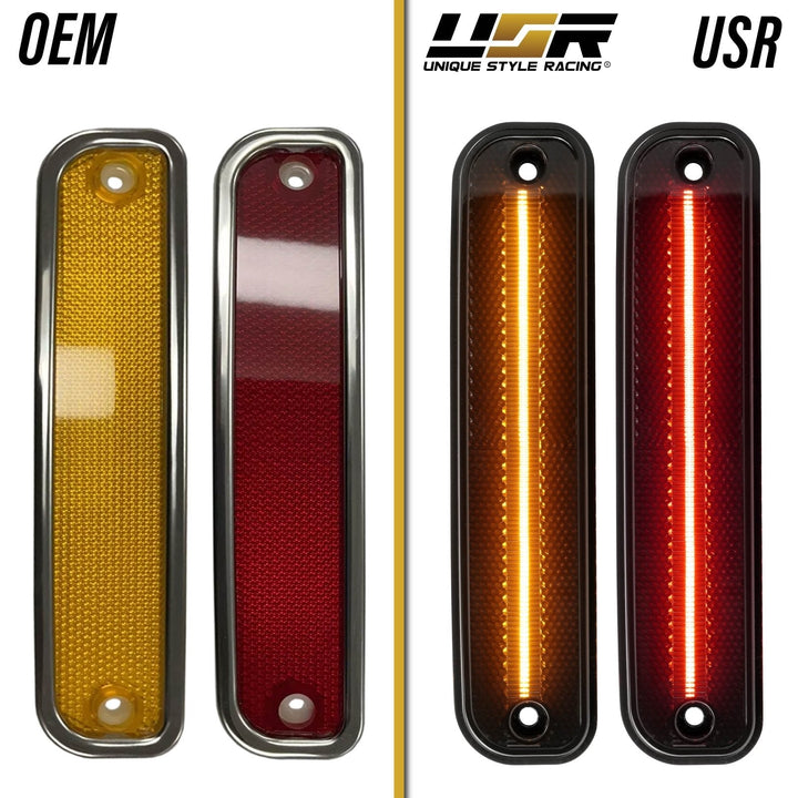 1975 - 1980 Chevrolet Chevy CK C/K Smoke or Clear Lens Front Amber + Rear Red LED 4 Piece Bumper Side Marker Light