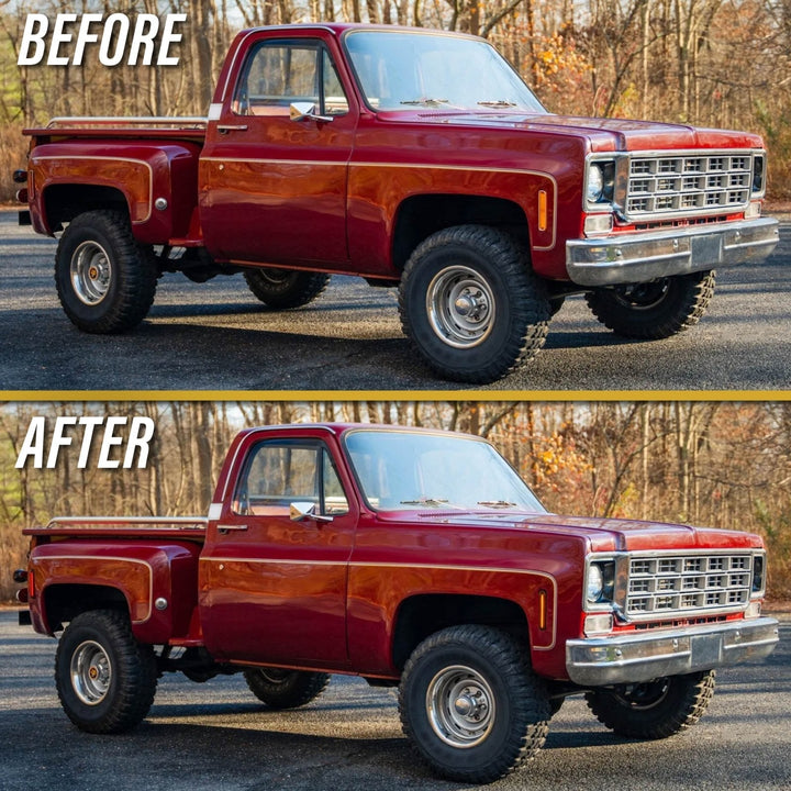 1975 - 1980 Chevrolet Chevy CK C/K Smoke or Clear Lens Front Amber + Rear Red LED 4 Piece Bumper Side Marker Light