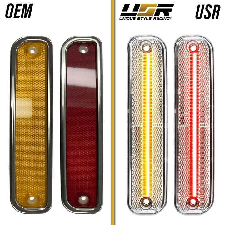 1975 - 1980 Chevrolet Chevy CK C/K Smoke or Clear Lens Front Amber + Rear Red LED 4 Piece Bumper Side Marker Light