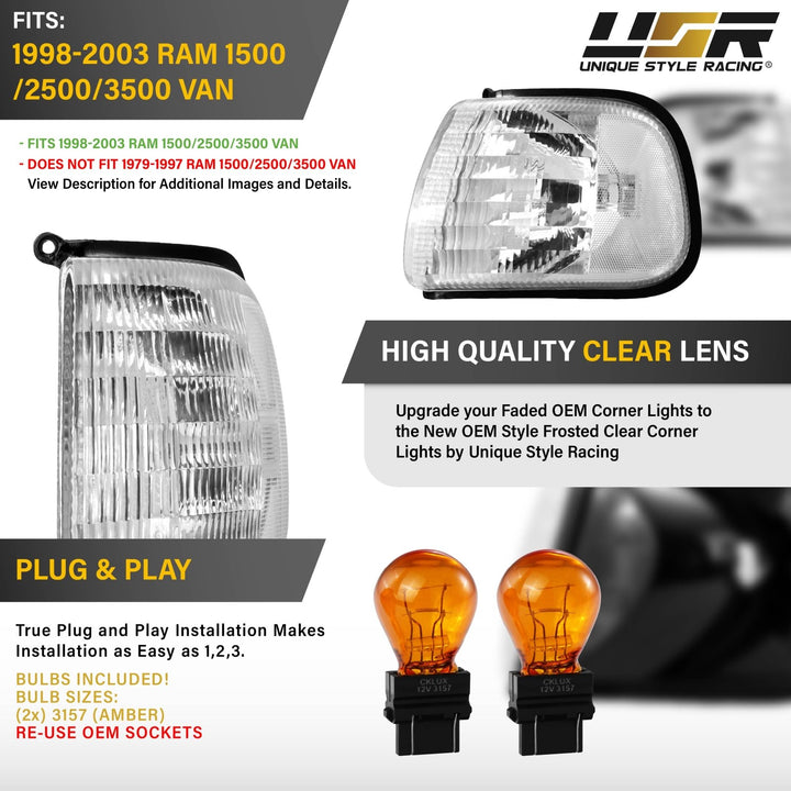 1998-2003 Ram 1500 2500 3500 All Clear Lens Corner Lights