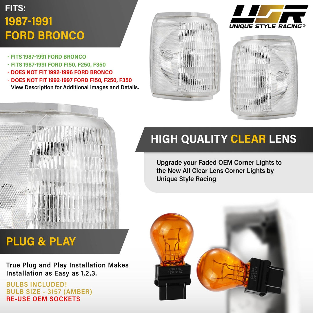1987 - 1991 Ford Bronco, F - 150, F - 250, F - 350 All Clear Lens Corner Light