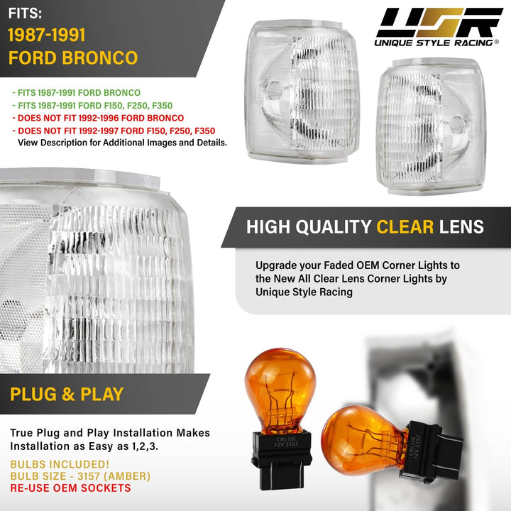 1987 - 1991 Ford Bronco, F - 150, F - 250, F - 350 All Clear Lens Corner Light