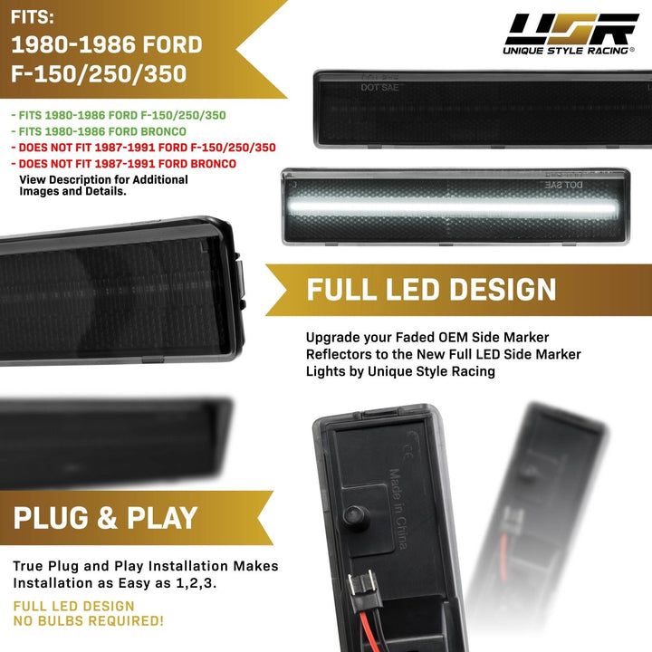 1980 - 1986 Ford F - 150 / F - 250 / F - 350 Pick Up Truck & Bronco SUV Front Clear or Smoke Lens Amber or White LED Corner Light