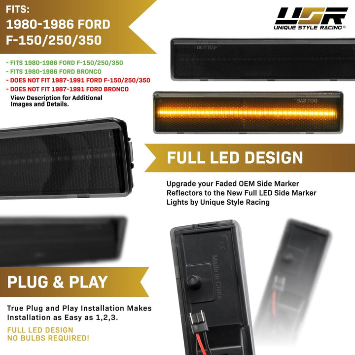 1980 - 1986 Ford F - 150 / F - 250 / F - 350 Pick Up Truck & Bronco SUV Front Clear or Smoke Lens Amber or White LED Corner Light