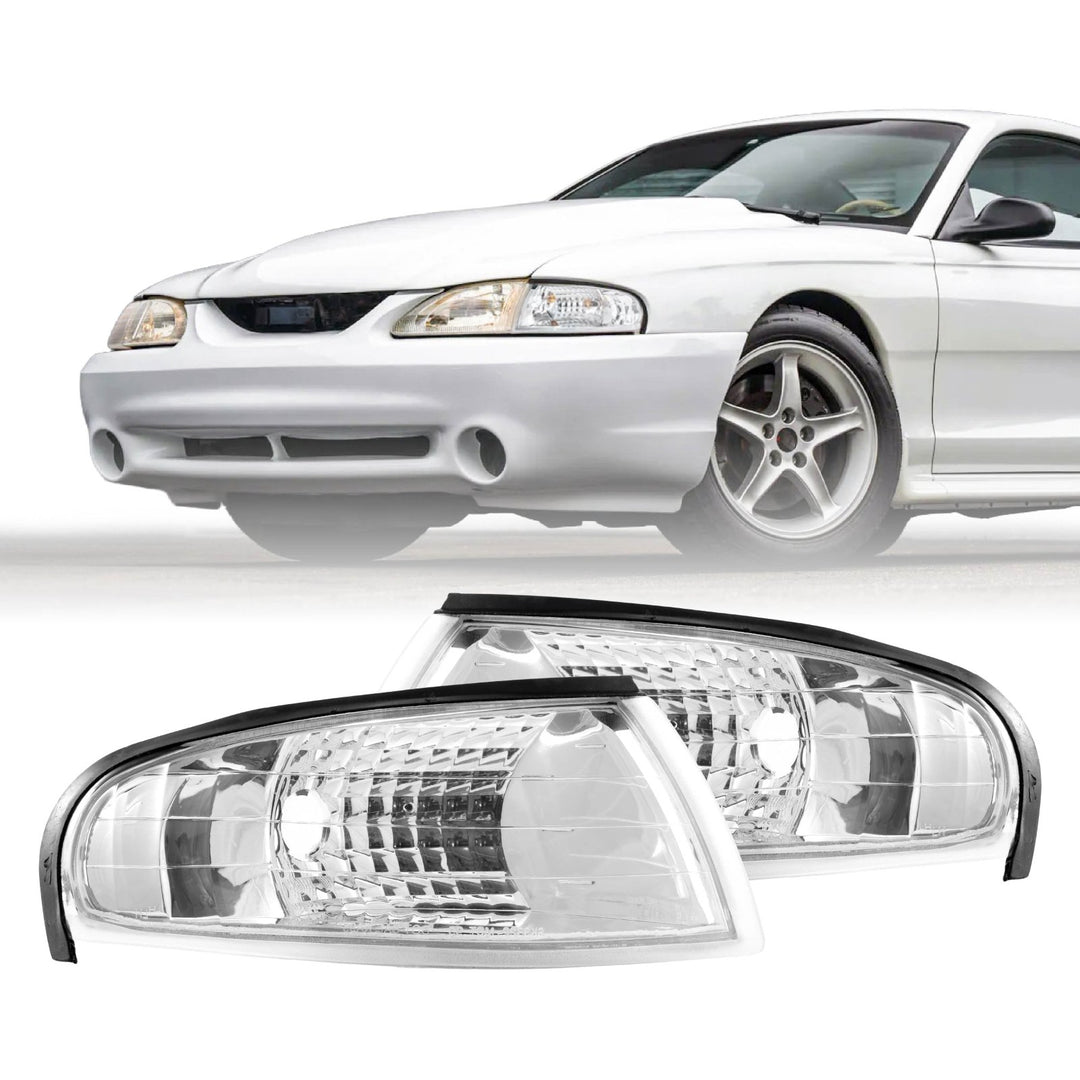1994 1995 1996 1997 1998 Ford Mustang Chrome or Black Housing with Crystal Clear Lens Corner Lights

#color_clear-lens-chrome-housing