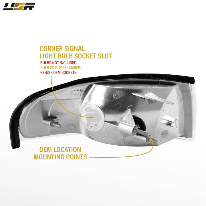 1994 1995 1996 1997 1998 Ford Mustang Chrome or Black Housing with Crystal Clear Lens Corner Lights

#color_clear-lens-chrome-housing