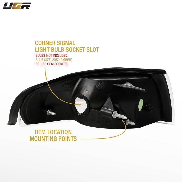 1994 1995 1996 1997 1998 Ford Mustang Chrome or Black Housing with Crystal Clear Lens Corner Lights

#color_clear-lens-black-housing