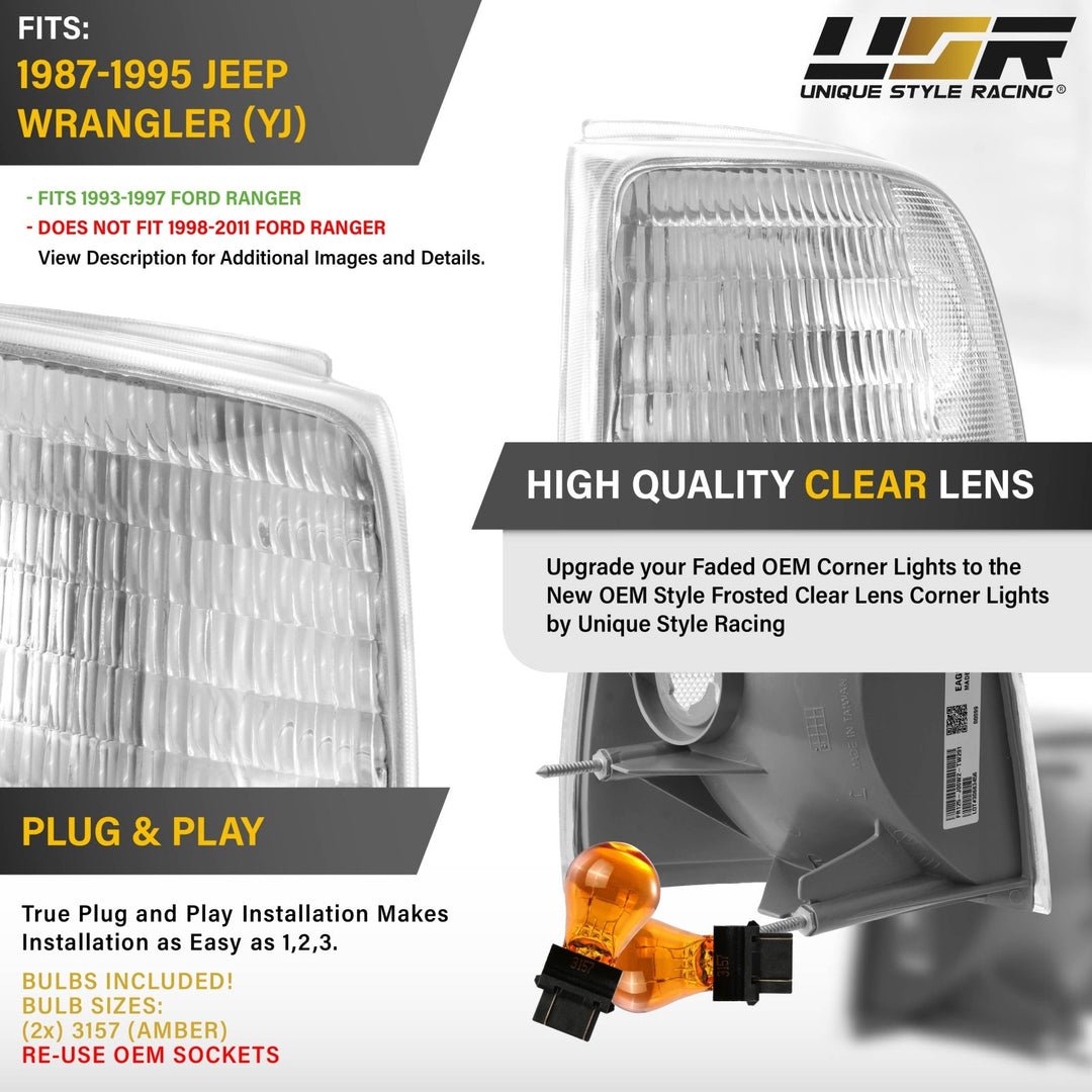 1993 - 1997 Ford Ranger OE Style Frosted All Clear Lens Corner Lights
